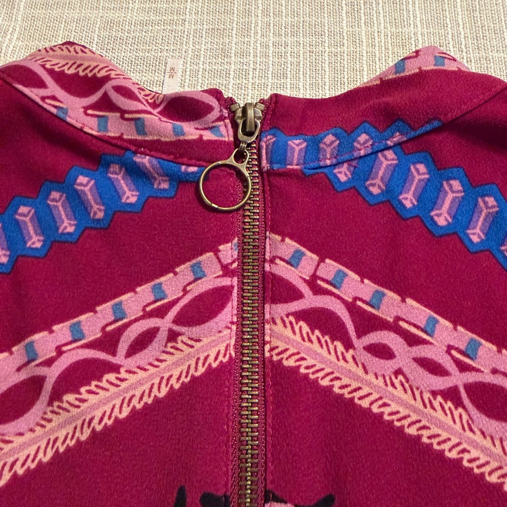 Free People Magenta Geometric Print Mock Neck Mini Dress Long Sleeve Size M - Picture 2 of 9